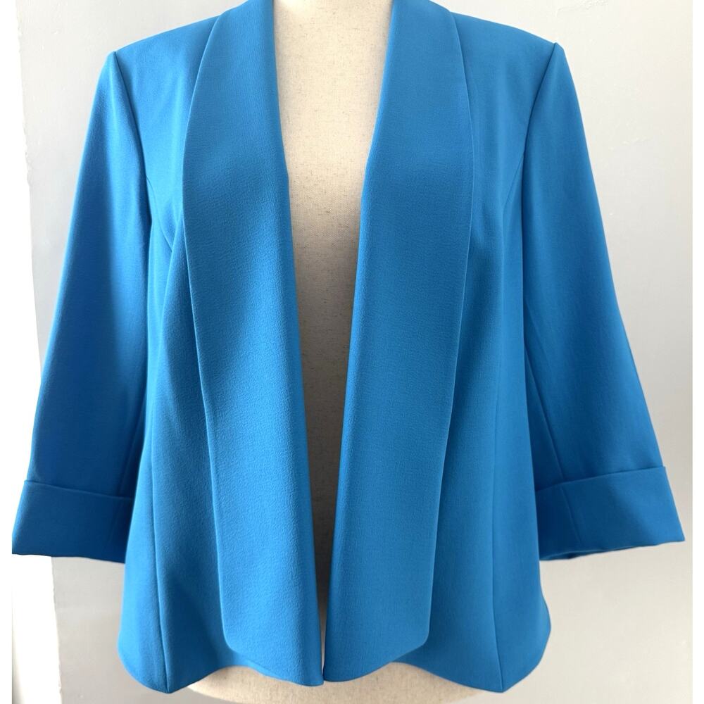 Black Label By Evan Picone Jacket Women’s 16 Blue OpenFront Blazer 3/4 Sleeve